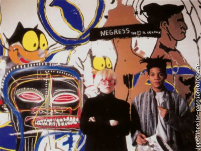 JM.Basquiat et Andy Warhol devant Felix the Cat 1987 galerie Sbafrazy
